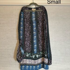LOFT Long Sleeve Dress with Blue and Purple Floral Design